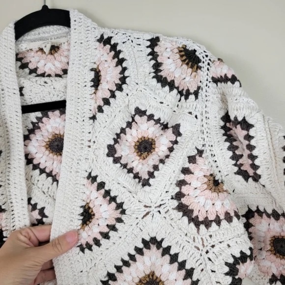 Anthropologie Anderson & Lauth Amber Crochet Cardigan Jacket Knit Sweater Shrug - Picture 4 of 8